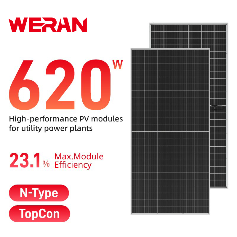 WERAN 595-625W 대형 양면 태양광 패널 - 유틸리티, EPC 및 도매 프로젝트용 OEM 이중 유리 PV 모듈