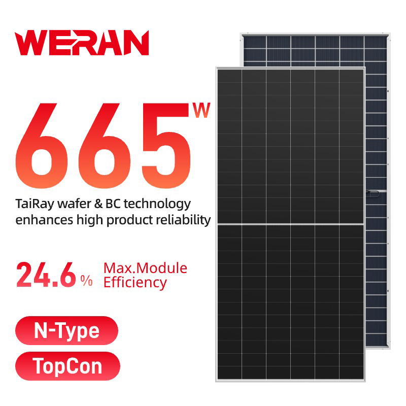 WERAN 640-670W HPBC 2.0 양면 태양광 패널 – 유틸리티 및 EPC 프로젝트용 OEM 후면 접촉 이중 유리 PV 모듈