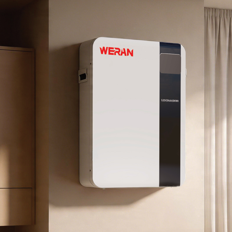 주거용 태양 에너지 저장용 WERAN 51.2V 100Ah 5.12kWh 벽걸이 형 LiFePO4 배터리